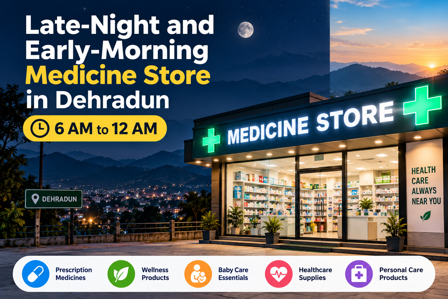 Late-Night and Early-Morning Medicine Store in Dehradun (6 AM to 12 AM)